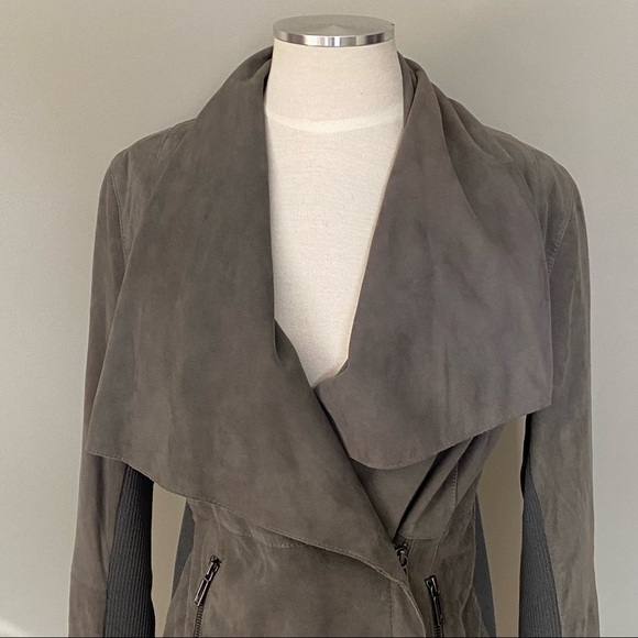 Vince Jacket Drape Collar Paper Weight Suede Biker Jacket in Grey, Medium - Picture 8 of 16